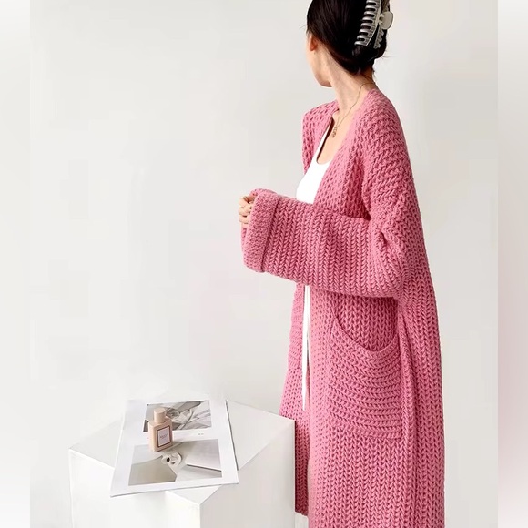 Sweater knit cardigan pocket wide sleeve boho rose pink NWT - Picture 6 of 10